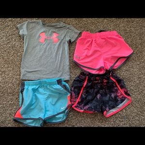 Girls Under Armour and Nike shorts and shirt 4 piece bundle